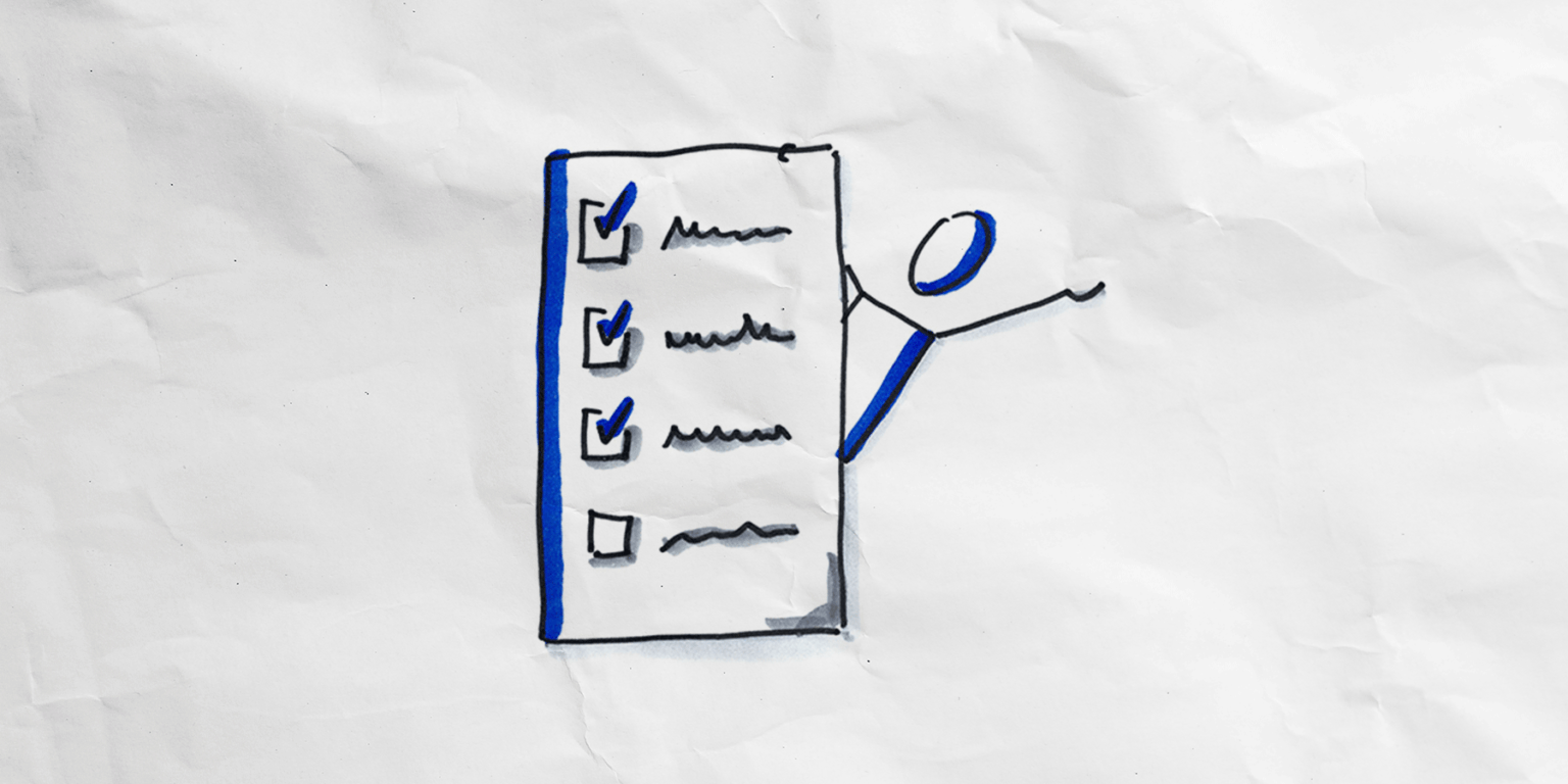 Illustration: Figur mit Checkliste der Unterrichtsthemen