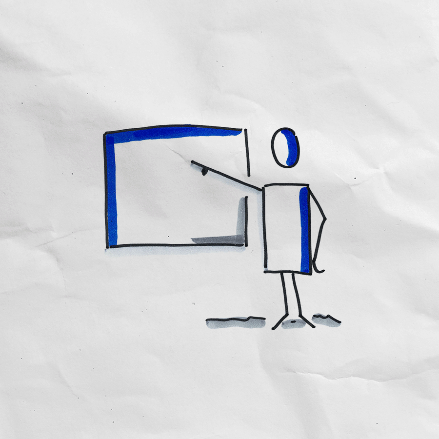 Illustration: Figur an einer Präsentationsfläche